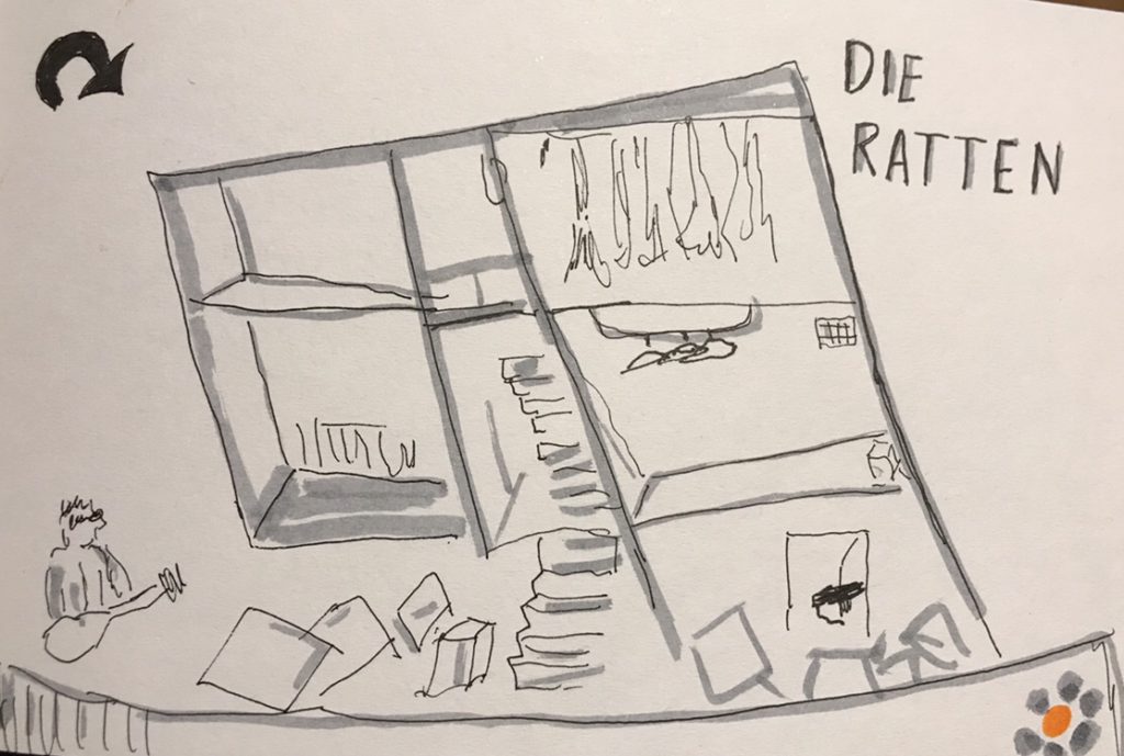 Zeichnung des Bühnenbildes von "Die Ratten"